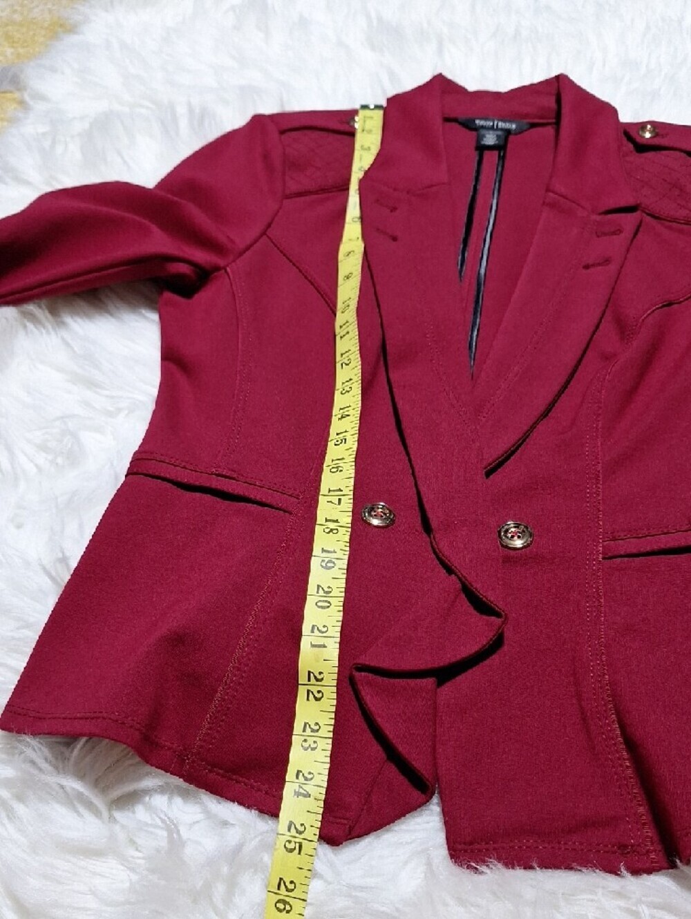 White House Black Market Raspberry Double-Breasted Ruffle-Front Blazer - Picture 12 of 14